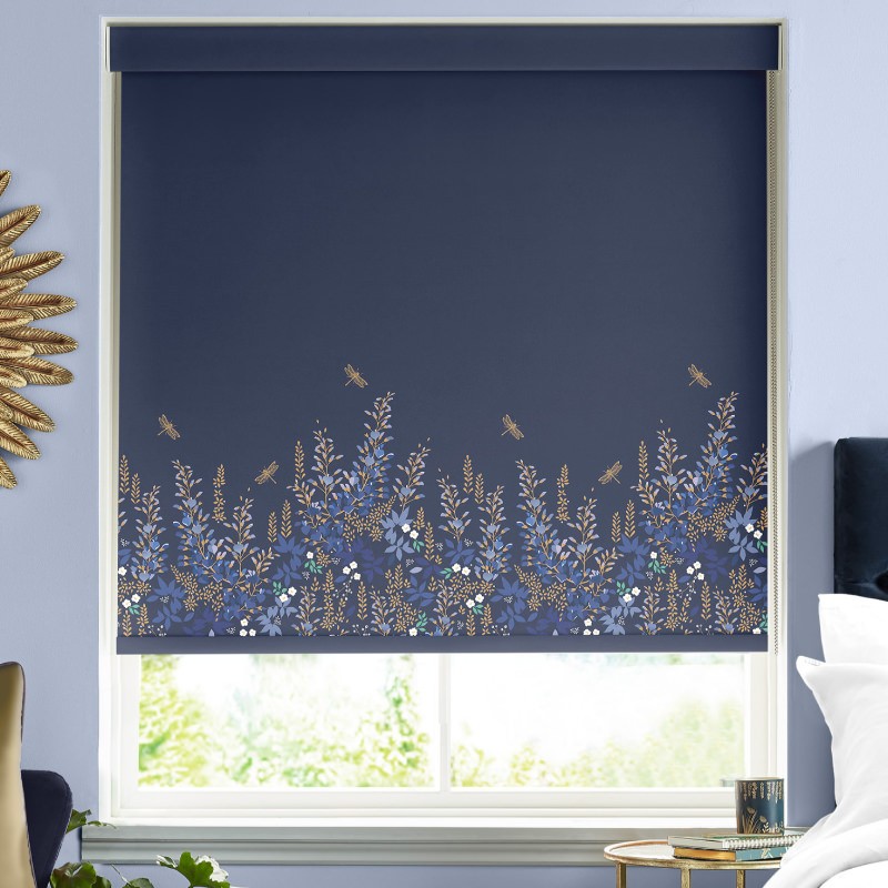 Sara Miller Wisteria Navy Dimout Roller Blind