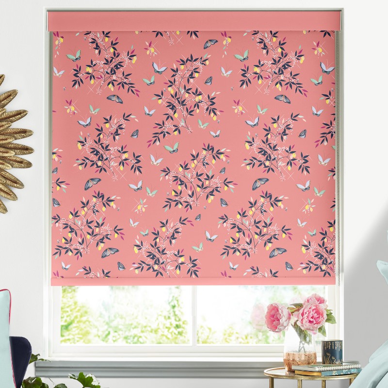 Sara Miller Butterflies & Trellis Peach Dimout Roller Blind