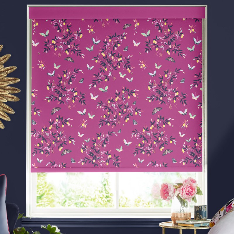 Sara Miller Butterflies & Trellis Purple Dimout Roller Blind