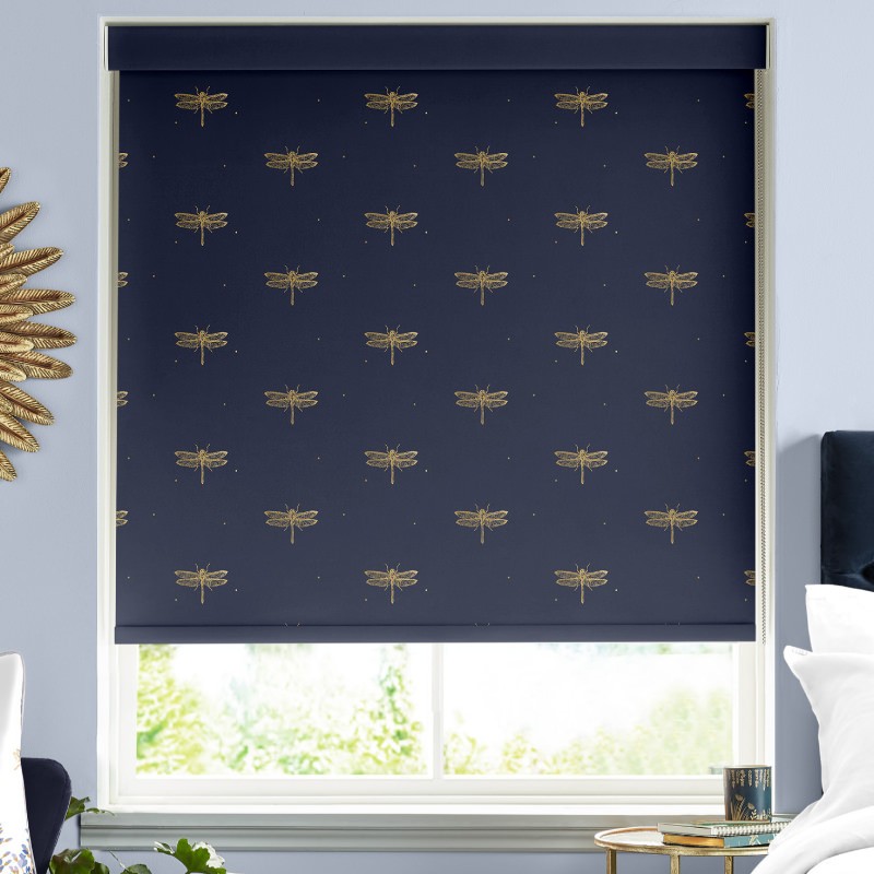 Sara Miller Dragonfly Navy Dimout Roller Blind