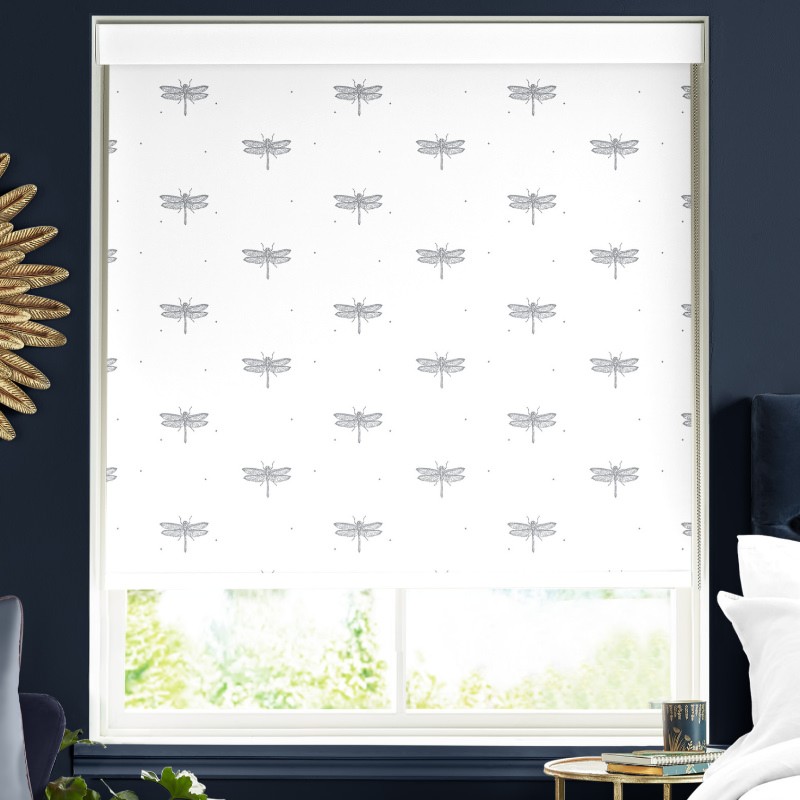 Sara Miller Dragonfly White Dimout Roller Blind