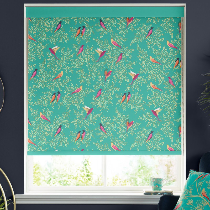 Sara Miller Green Birds Dimout Roller Blind