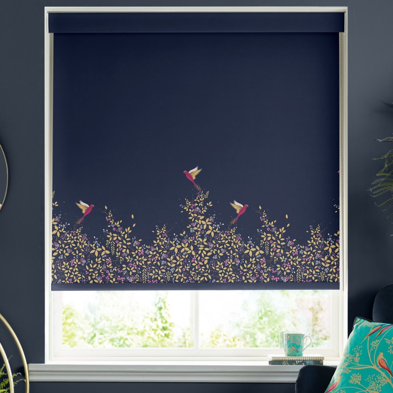 Sara Miller Hummingbird  Deep Navy Dimout Roller Blind