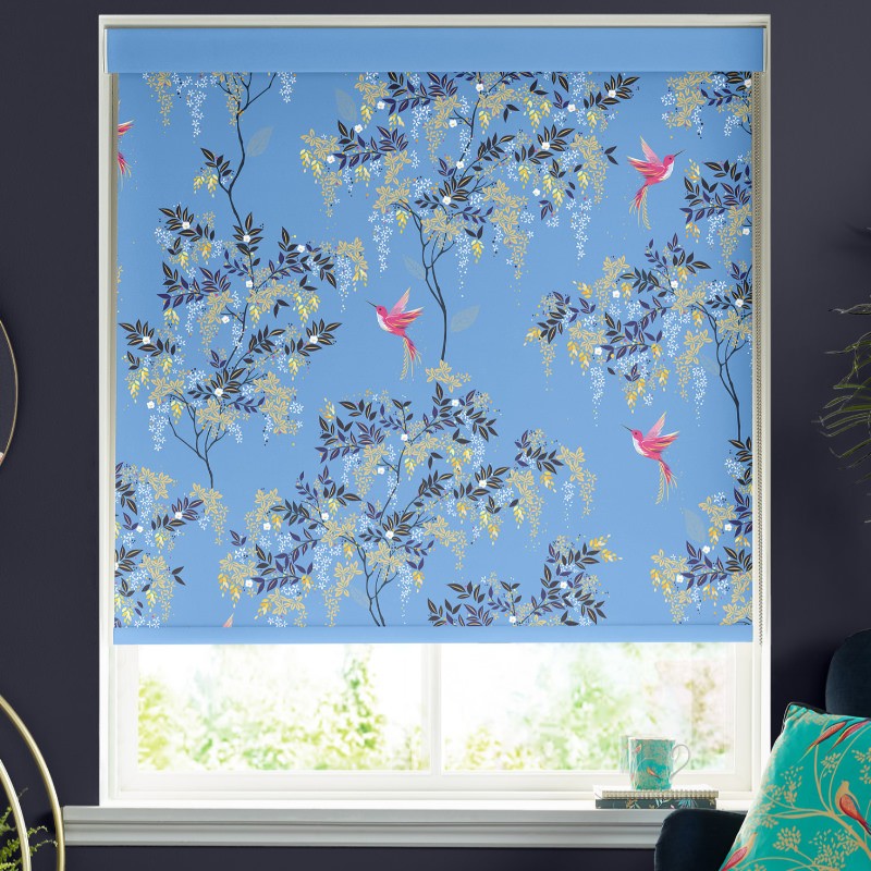 Sara Miller Hummingbird Cornflower Blue Dimout Roller Blind