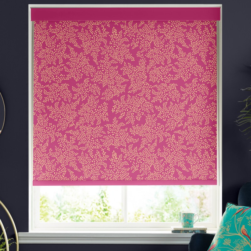 Sara Miller Little Leaves Fuchsia Blackout Roller Blind
