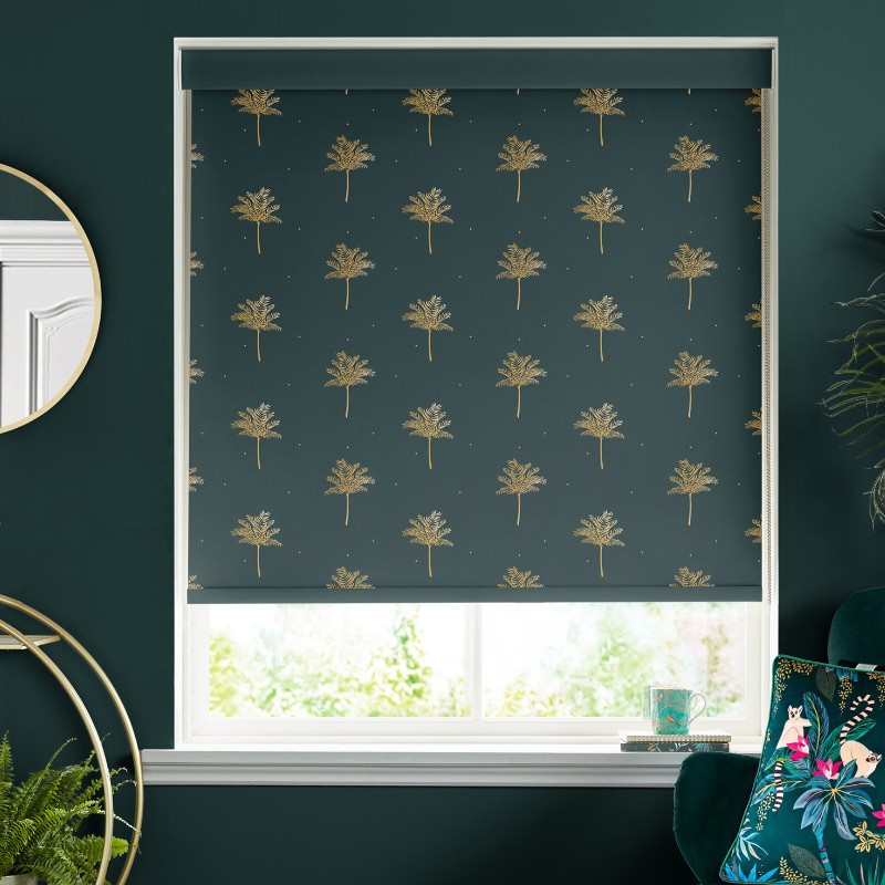Sara Miller Small Palm Tree Forest Green Dimout Roller Blind