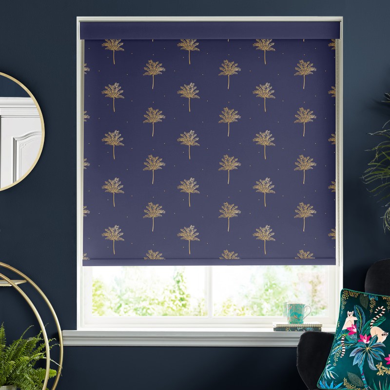 Sara Miller Small Palm Tree Navy Dimout Roller Blind