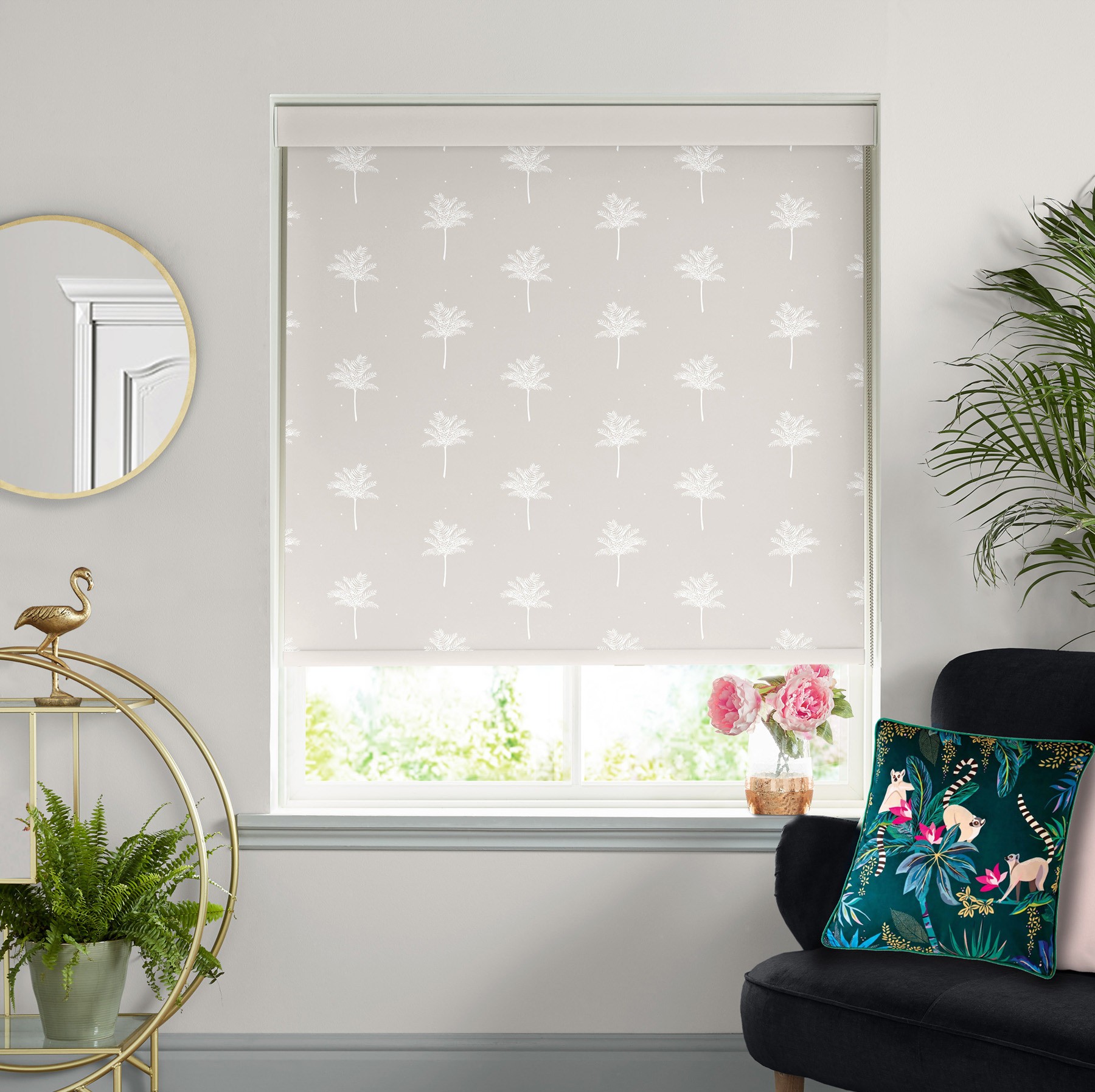 Sara Miller Small Palm Tree Linen Blackout Roller Blind