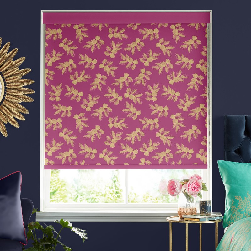 Sara Miller Etched Leaves Fuchsia Blackout Roller Blind