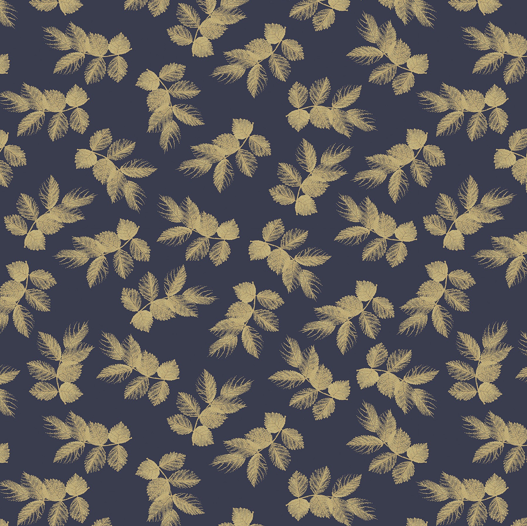 Sara Miller Etched Leaves Deep Navy Dimout Roller Blind