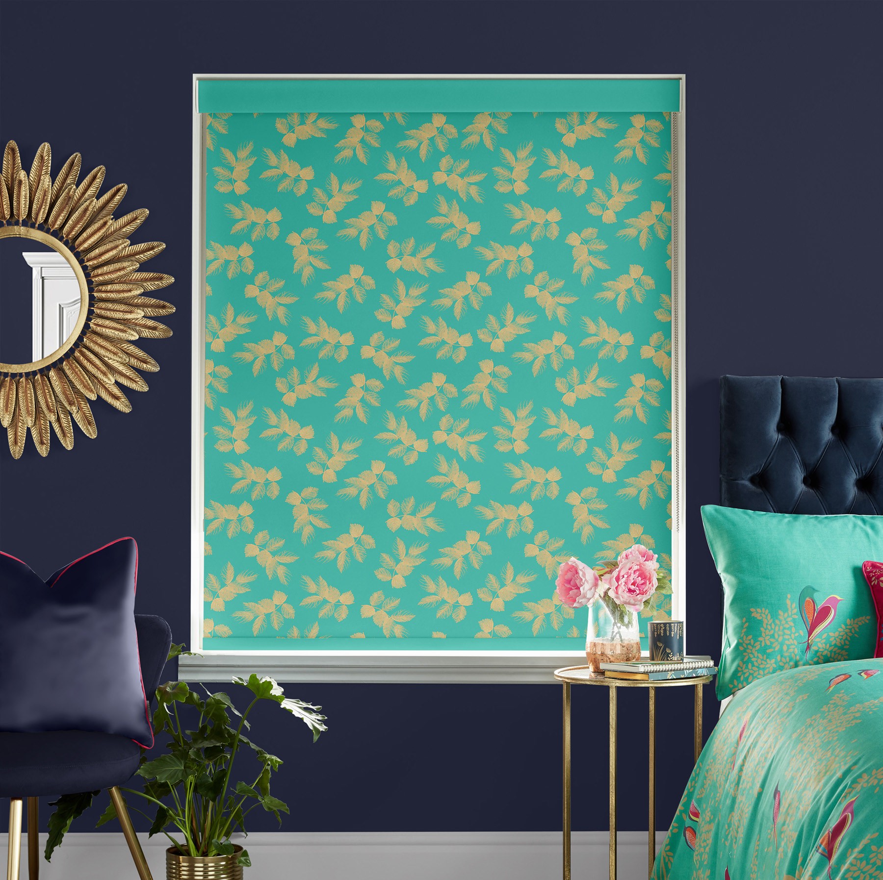 Sara Miller Etched Leaves Green Blackout Roller Blind