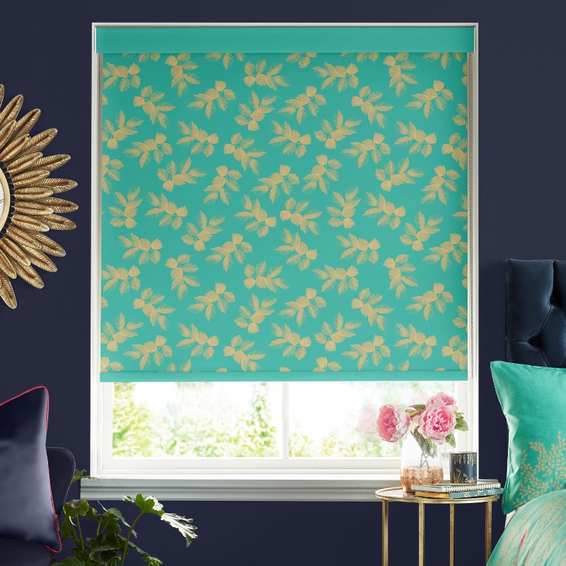 Sara Miller Etched Leaves Green Dimout Roller Blind