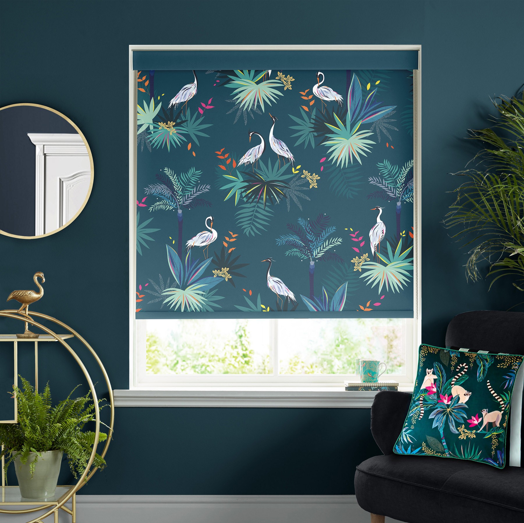 Sara Miller Heron Teal Dimout Roller Blind