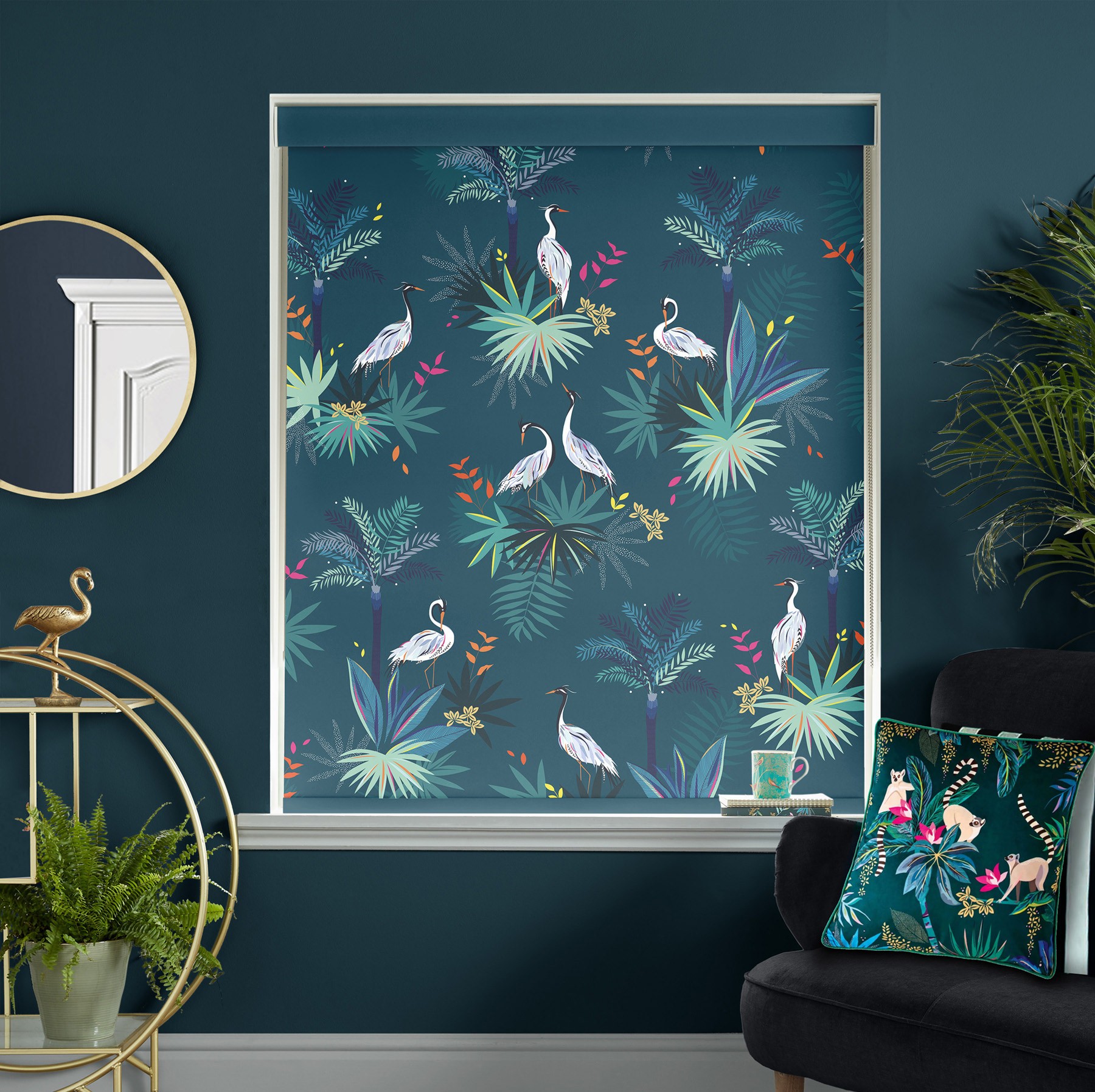 Sara Miller Heron Teal Dimout Roller Blind