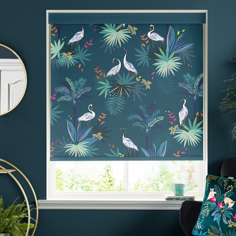 Sara Miller Heron Teal Dimout Roller Blind
