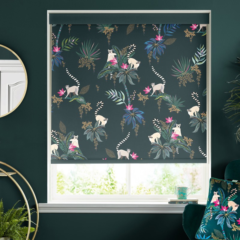 Sara Miller Lemur Forest Green Dimout Roller Blind
