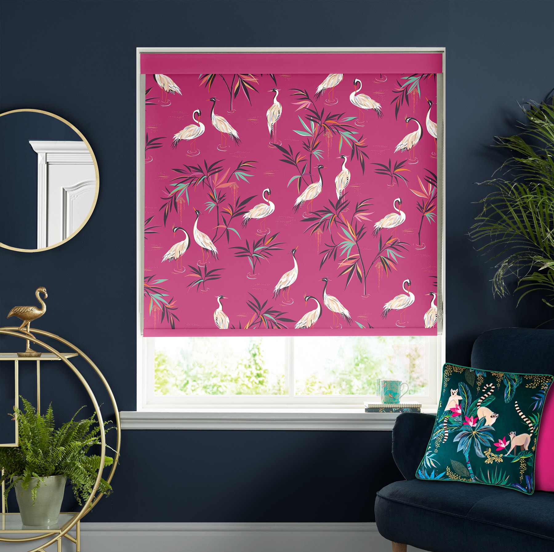 Sara Miller Heron Fuchsia Dimout Roller Blind