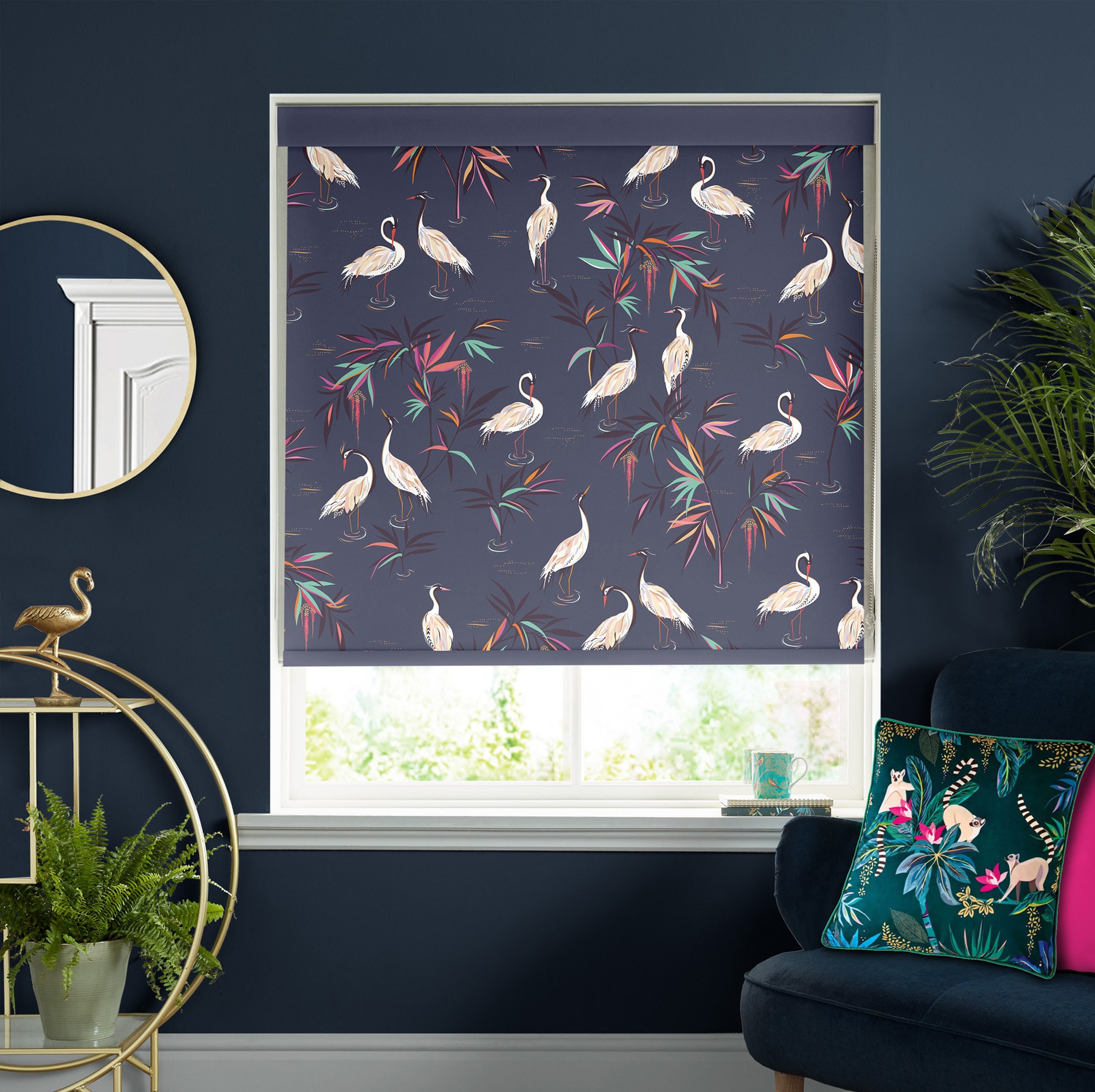 Sara Miller Heron Smokey Blue Dimout Roller Blind