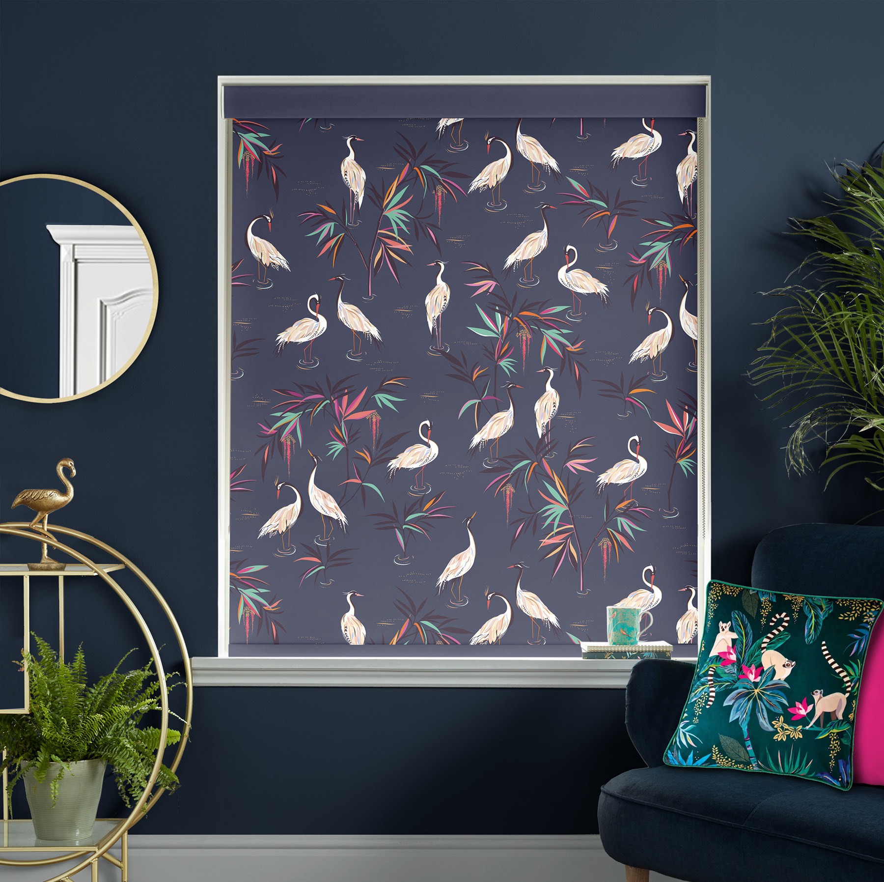 Sara Miller Heron Smokey Blue Dimout Roller Blind