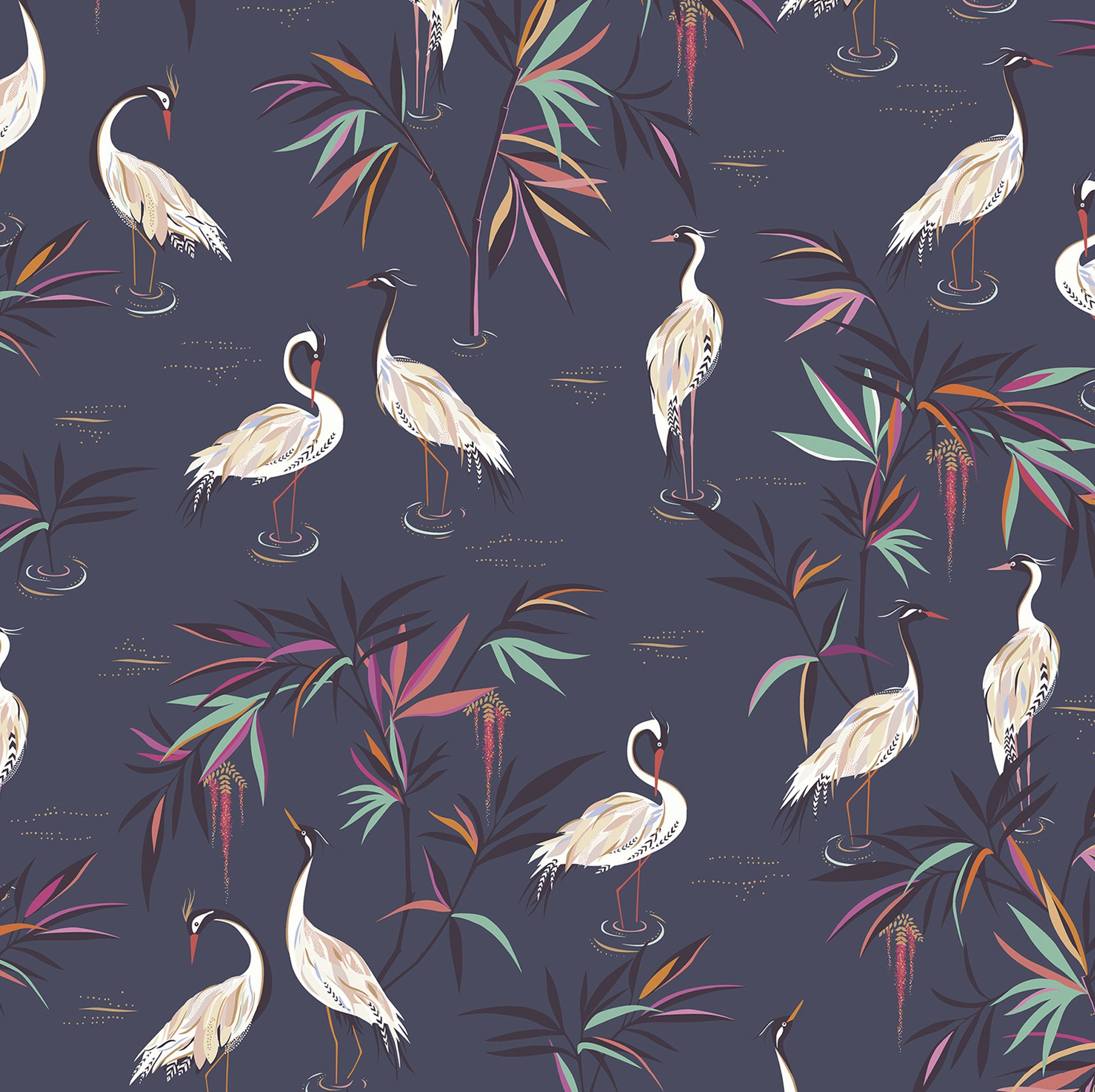 Sara Miller Heron Smokey Blue Dimout Roller Blind