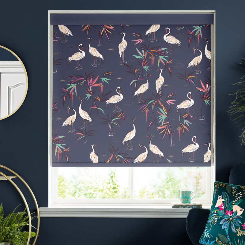 Sara Miller Heron Smokey Blue Dimout Roller Blind