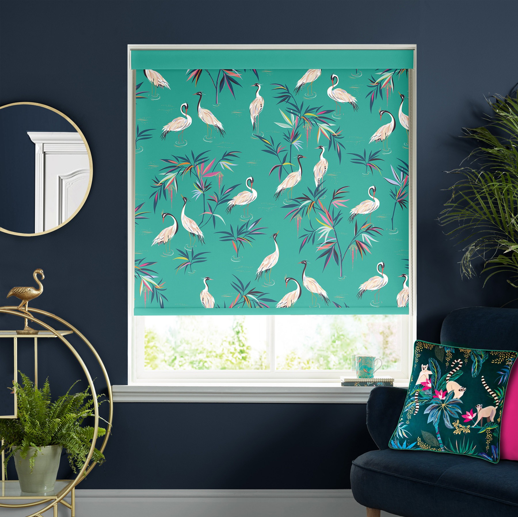 Sara Miller Heron Green Dimout Roller Blind