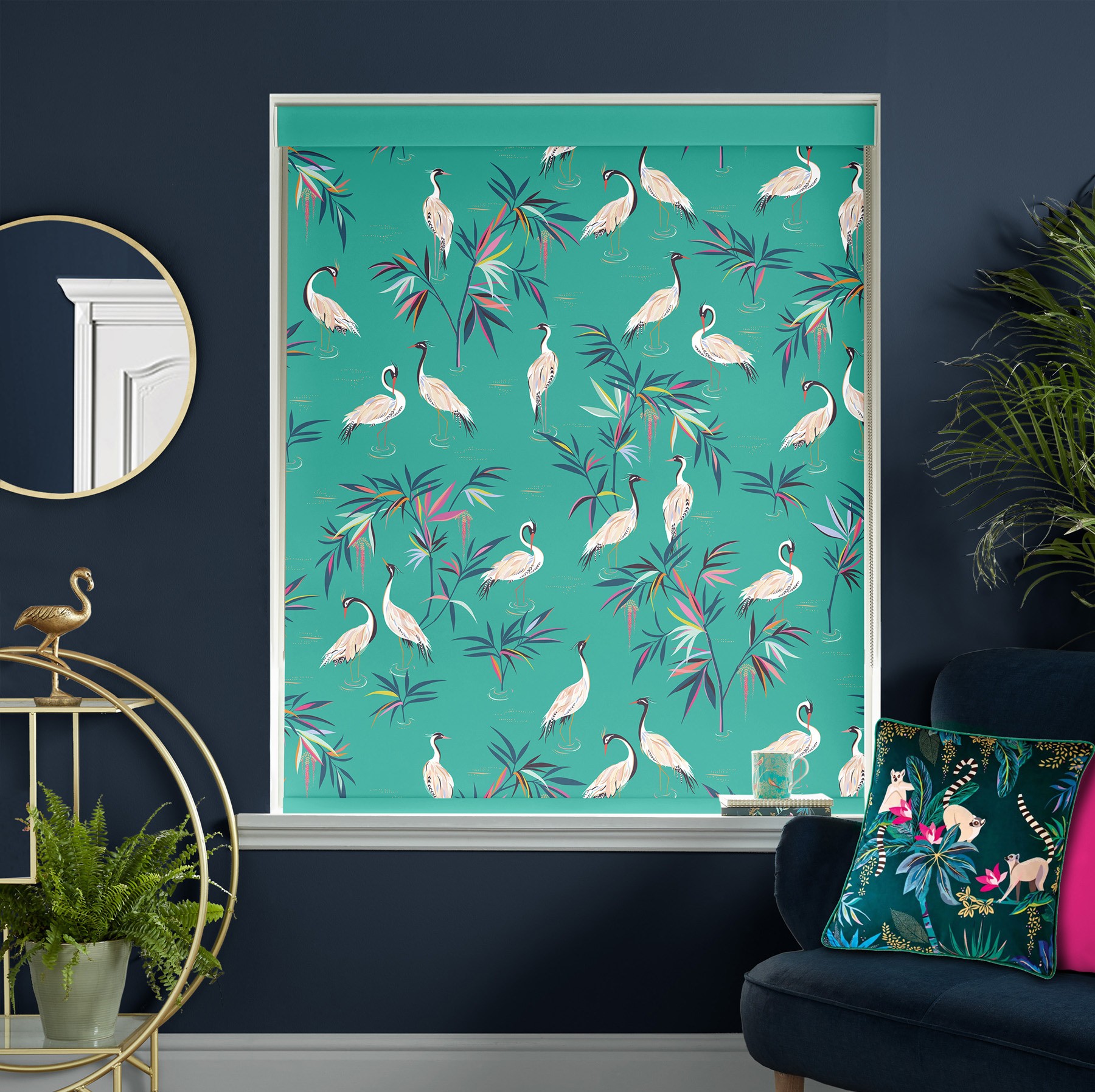 Sara Miller Heron Green Dimout Roller Blind