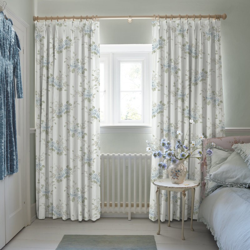Belle Hydrangea Duck Egg Floral Curtains
