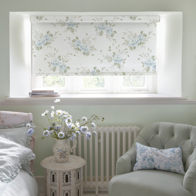 Belle Hydrangea Duck Egg Soft Touch Blackout Roller Blind