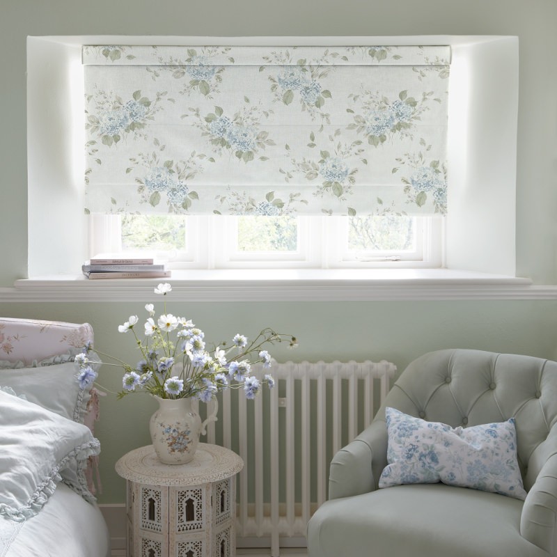 Belle Hydrangea Duck Egg Floral Roman Blind