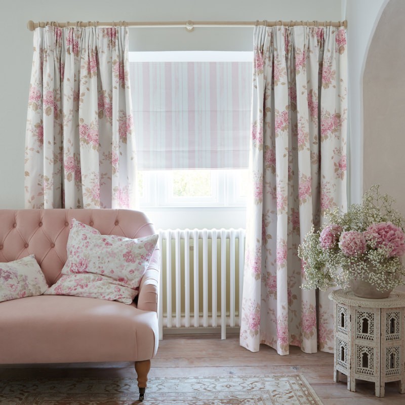 Belle Hydrangea Powder Pink Floral Curtains
