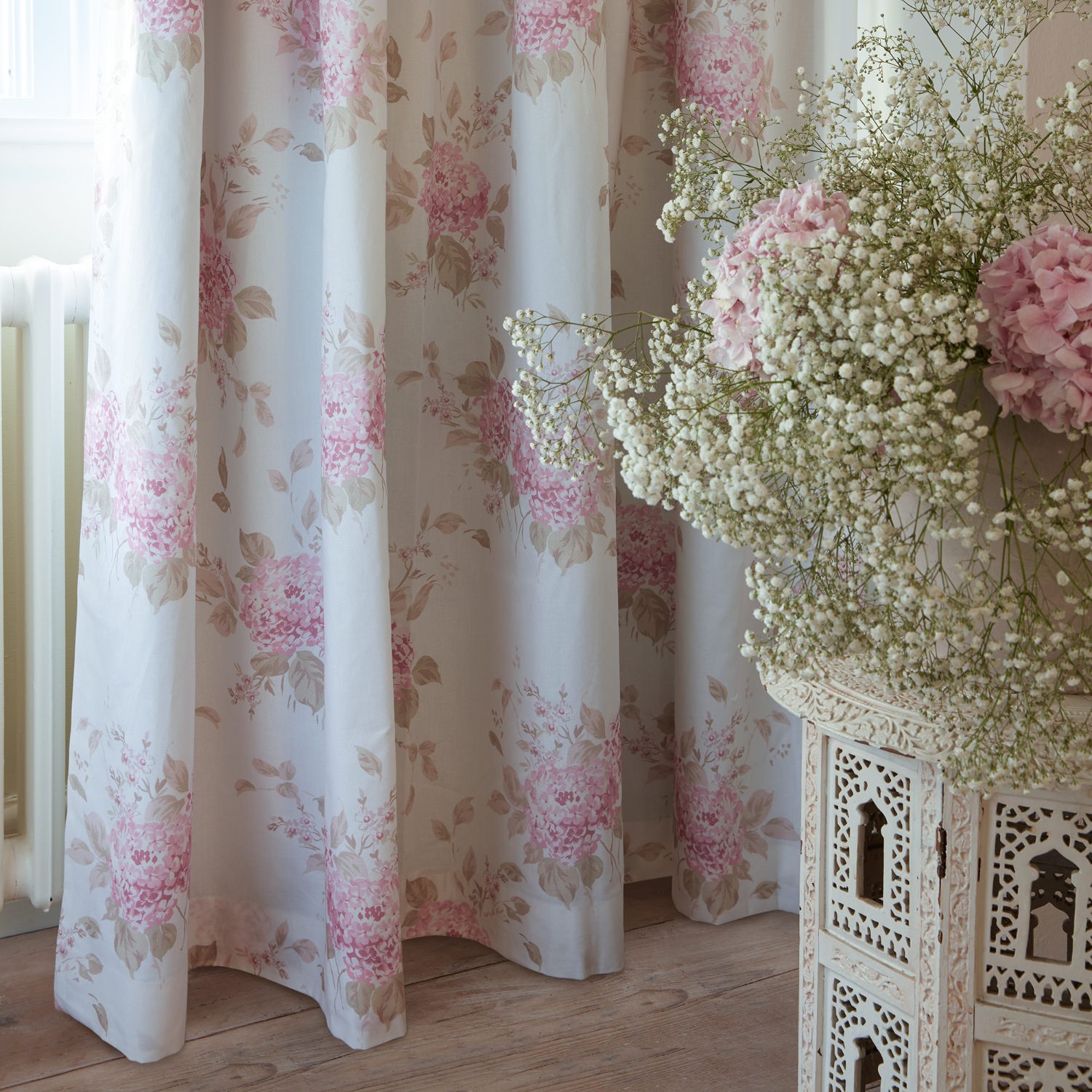 belle hydrangea powder pink floral curtains