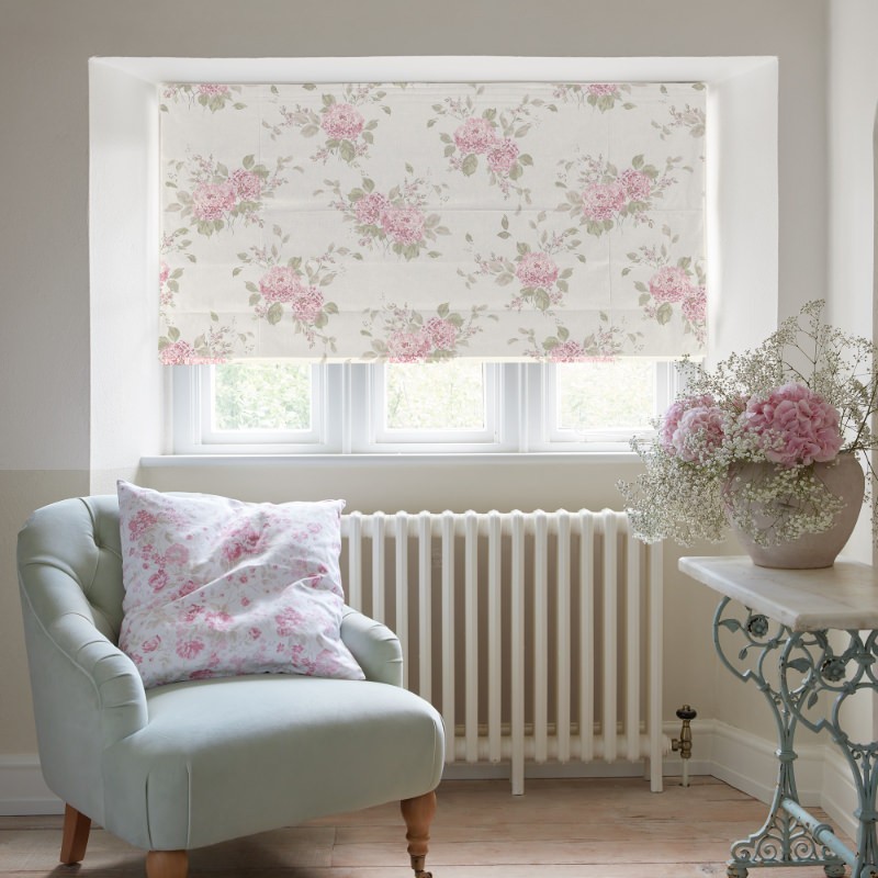 Belle Hydrangea Powder Pink Floral Roman Blind