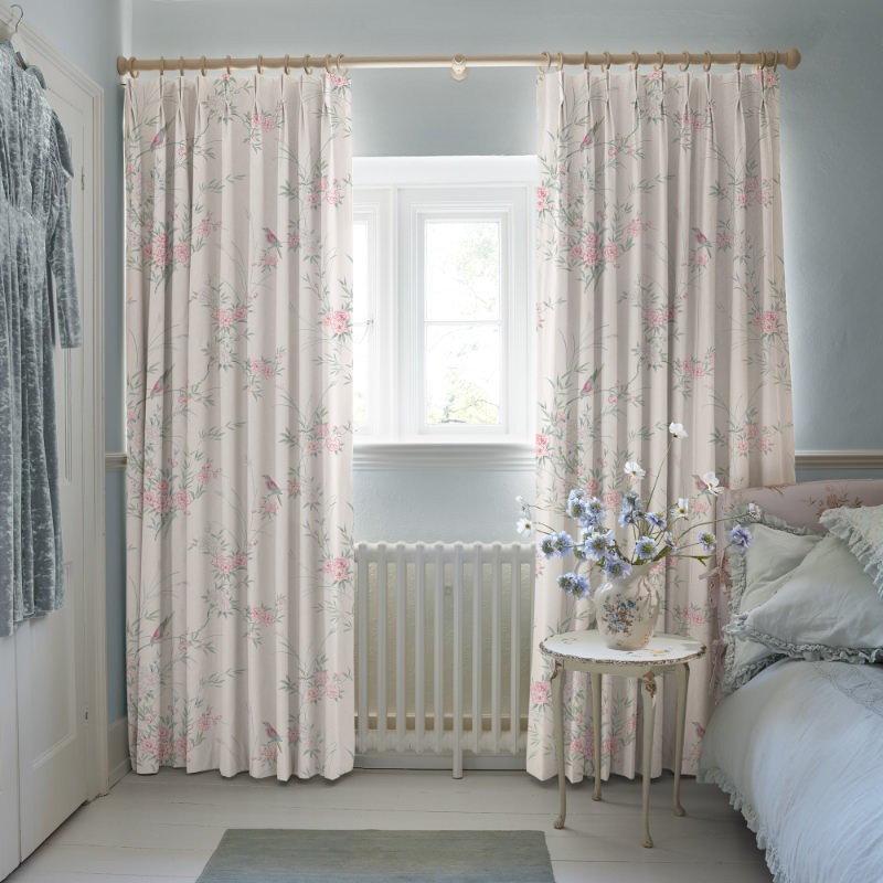 Bird Chinoiserie Blossom Floral Curtains