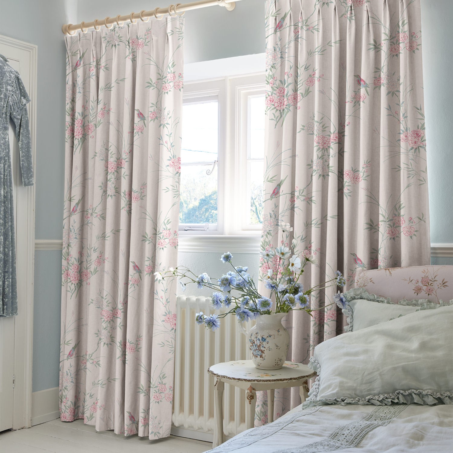 bird chinoiserie blossom floral curtains