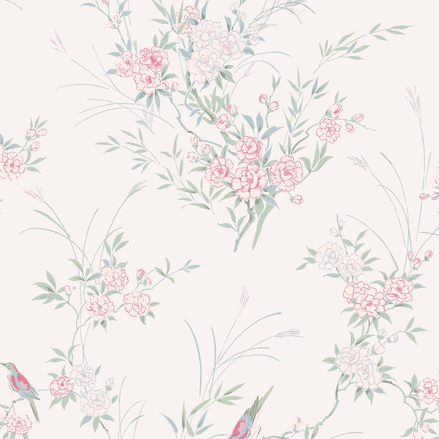 bird chinoiserie blossom floral roman blind