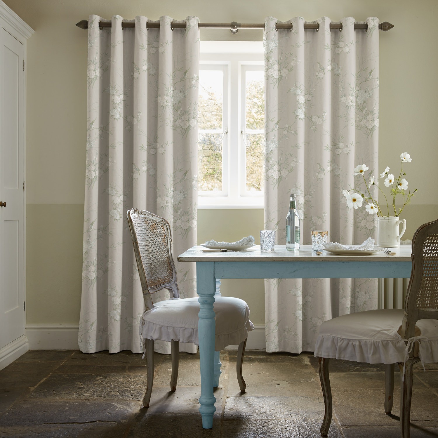 bird chinoiserie natural floral curtains