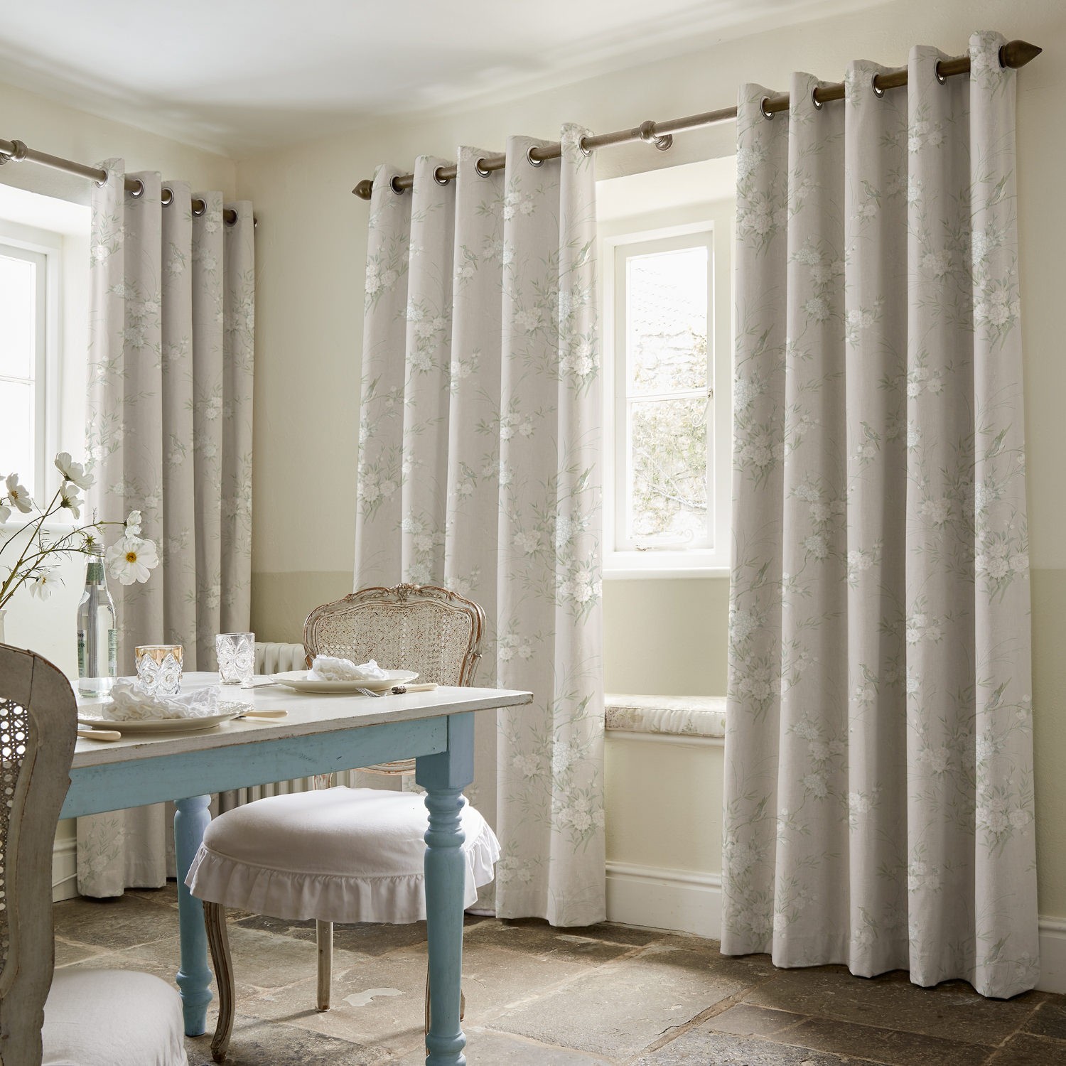 bird chinoiserie natural floral curtains
