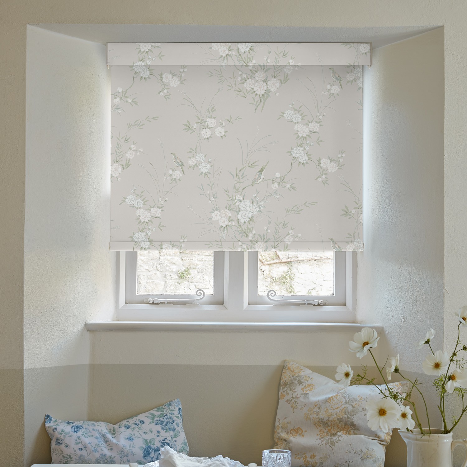 bird chinoiserie natural soft touch blackout roller blind