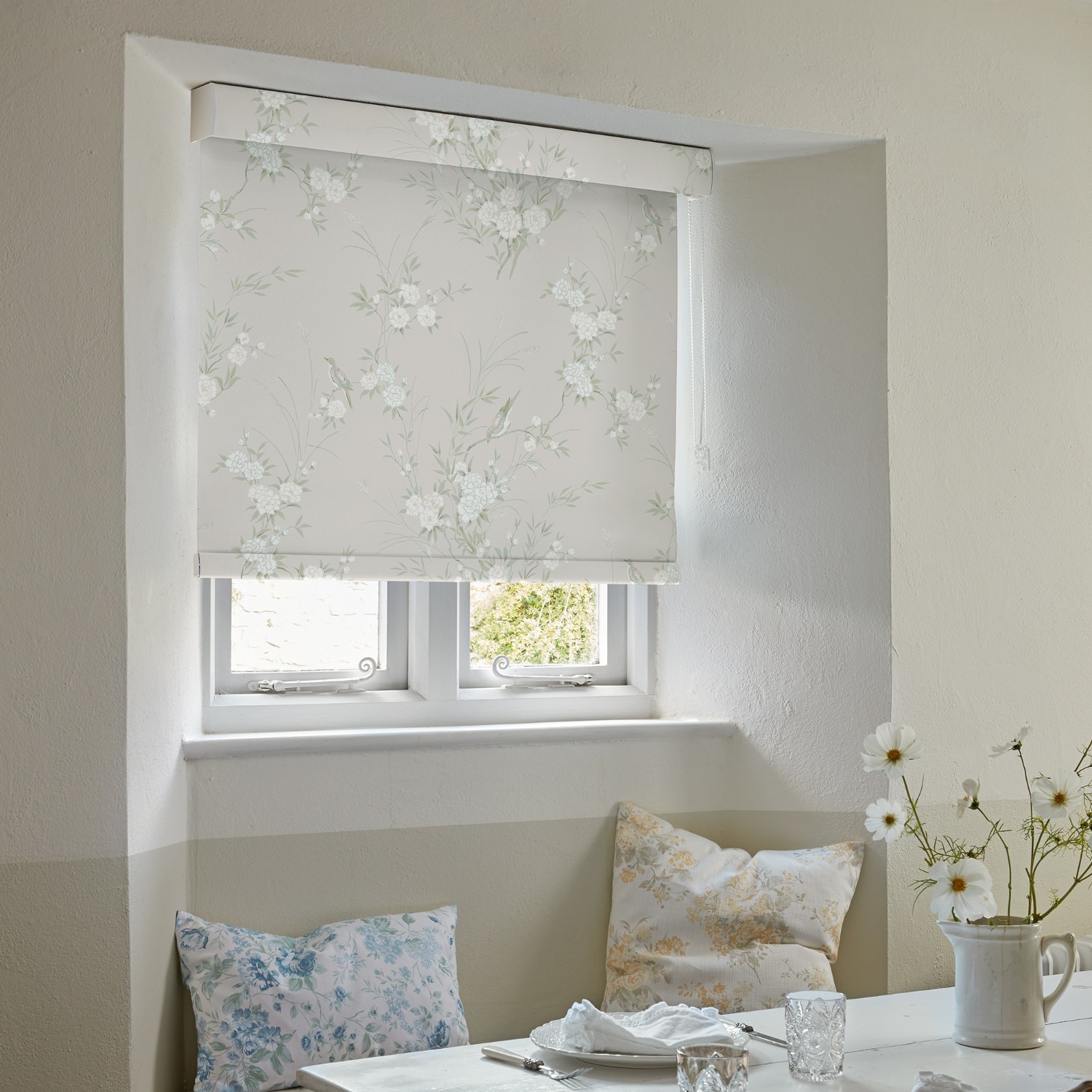 bird chinoiserie natural soft touch blackout roller blind
