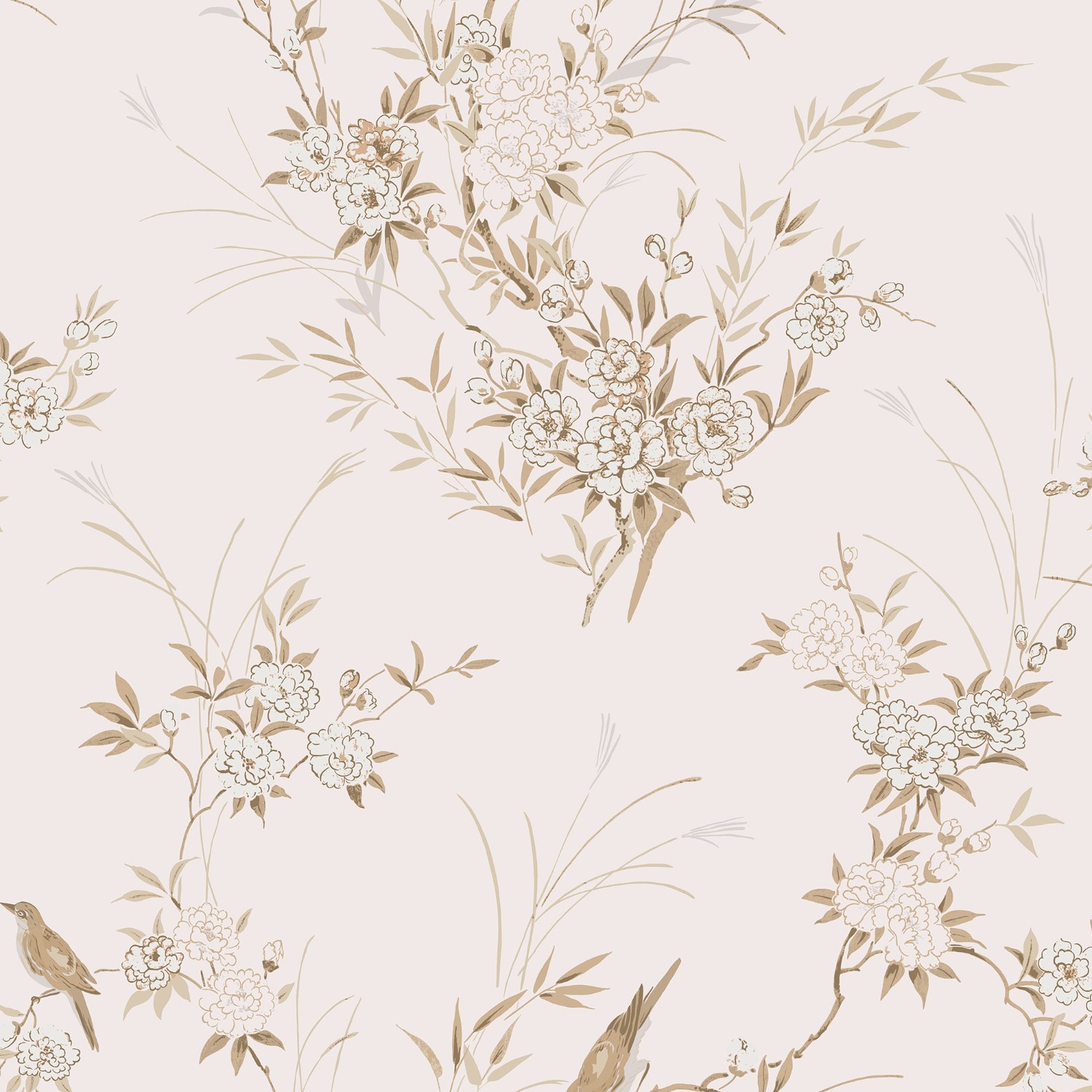 bird chinoiserie pink tan soft touch blackout roller blind