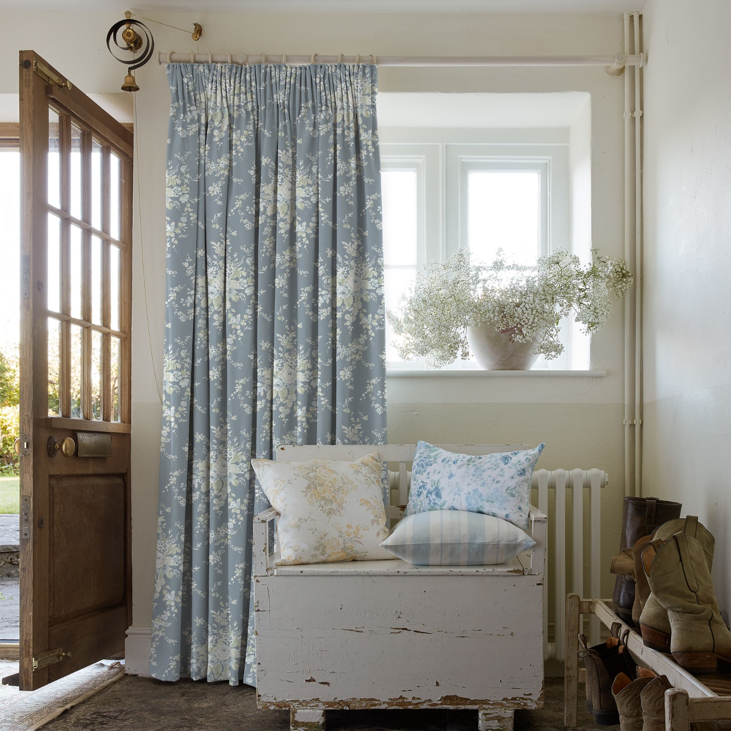 garden floral dusky blue floral curtains