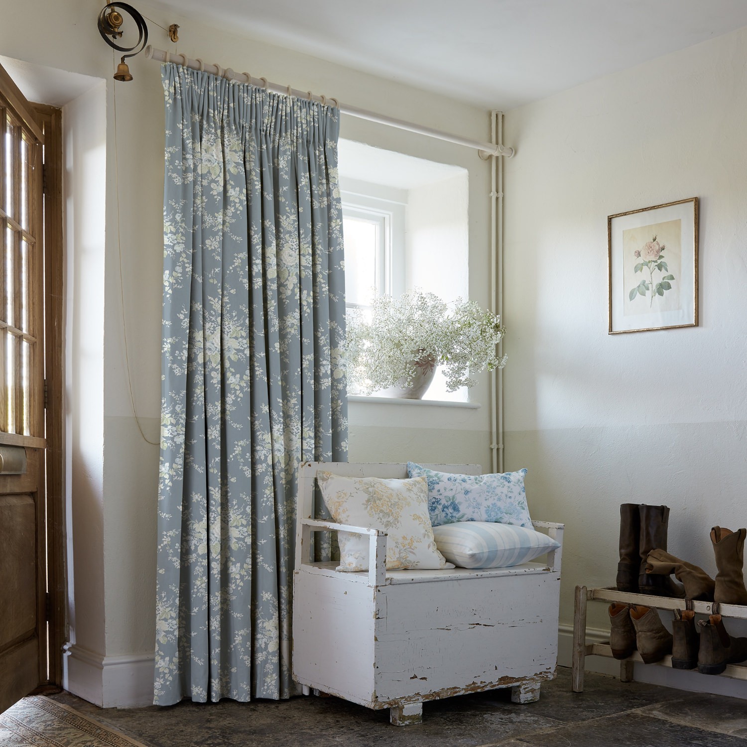 garden floral dusky blue floral curtains