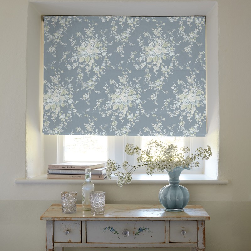 Garden Floral Dusky Blue Floral Roman Blind