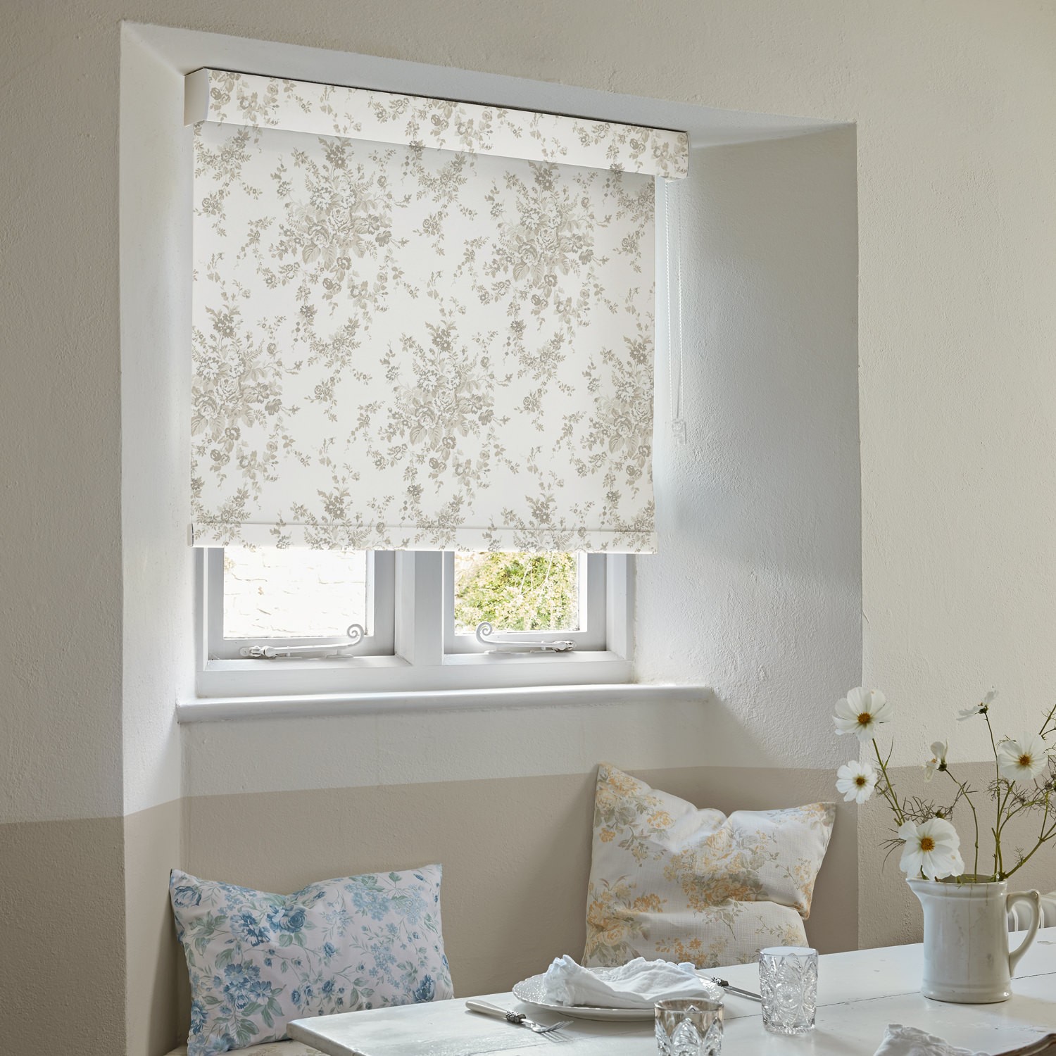 garden floral warm natural soft touch blackout roller blind