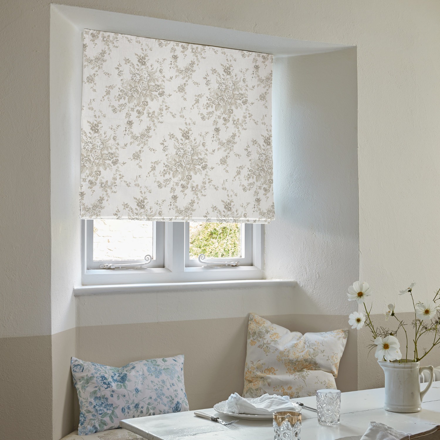 garden floral warm natural floral roman blind