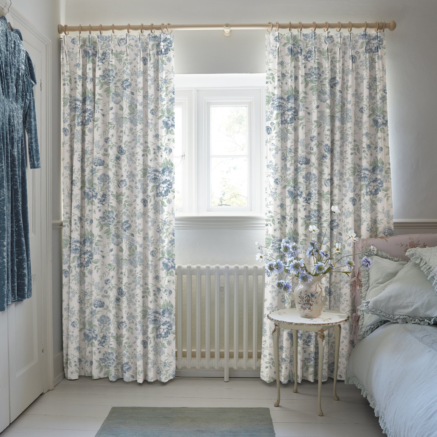 romantic rose blue floral curtains