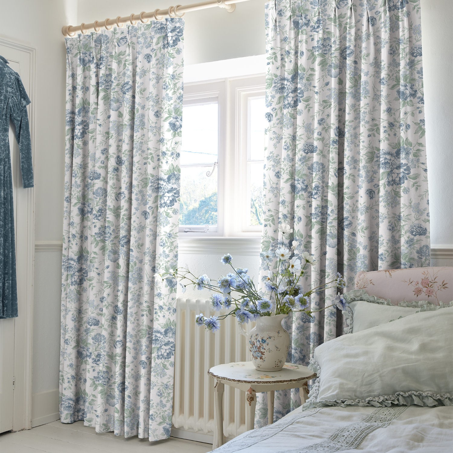romantic rose blue floral curtains