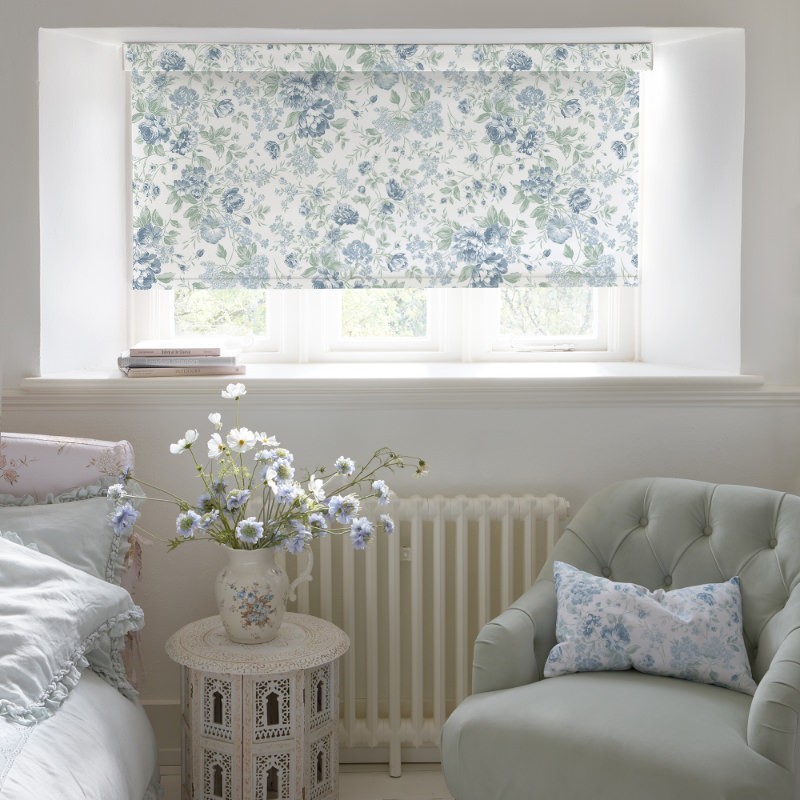Romantic Rose Blue Soft Touch Blackout Roller Blind
