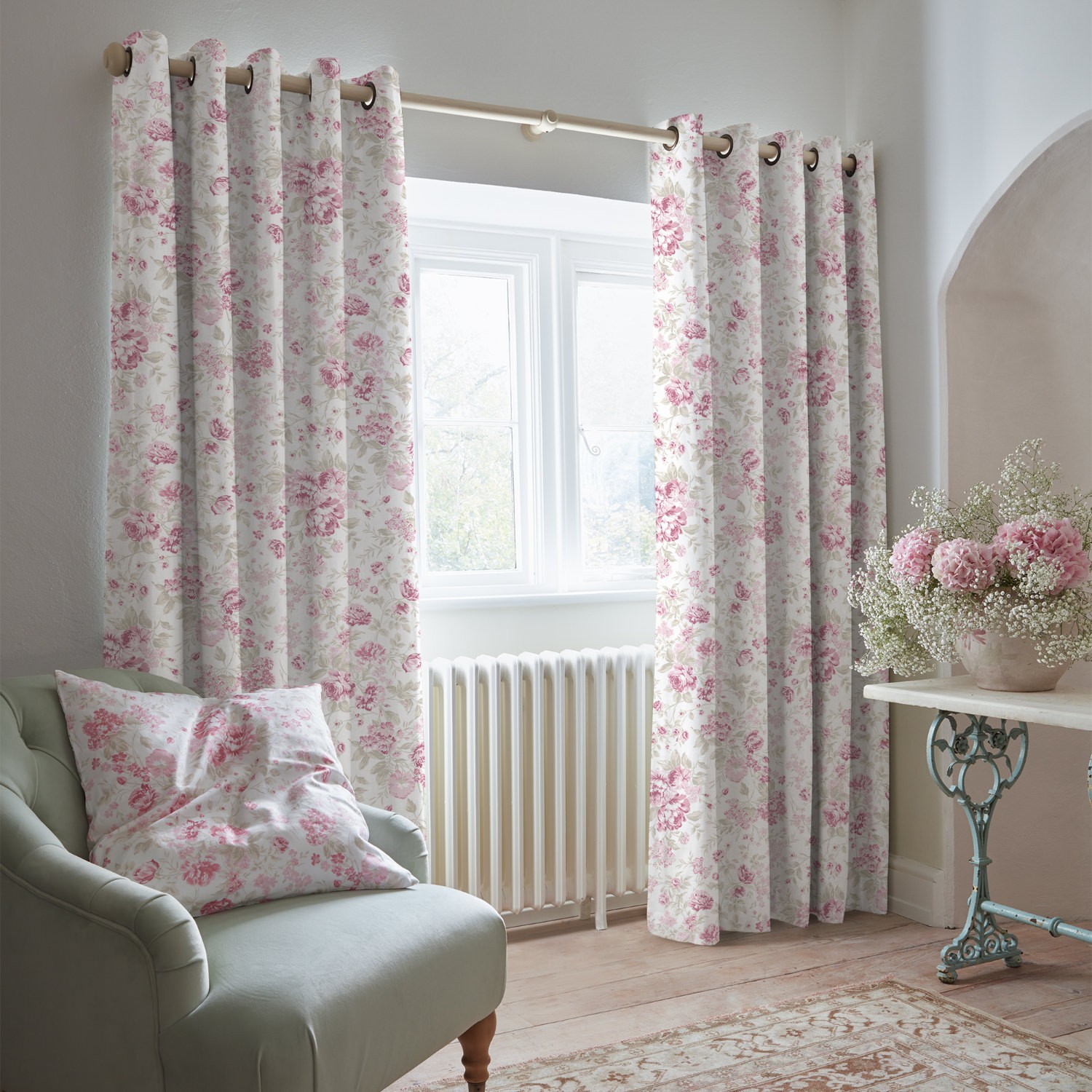 romantic rose pink floral curtains